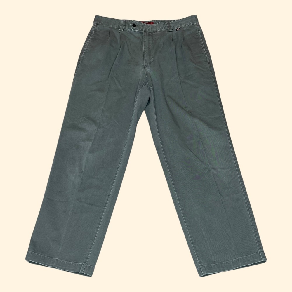 Victorinox Swiss Army Mens Pleated Chinos Olive Green W34xL30 Straight Leg‎